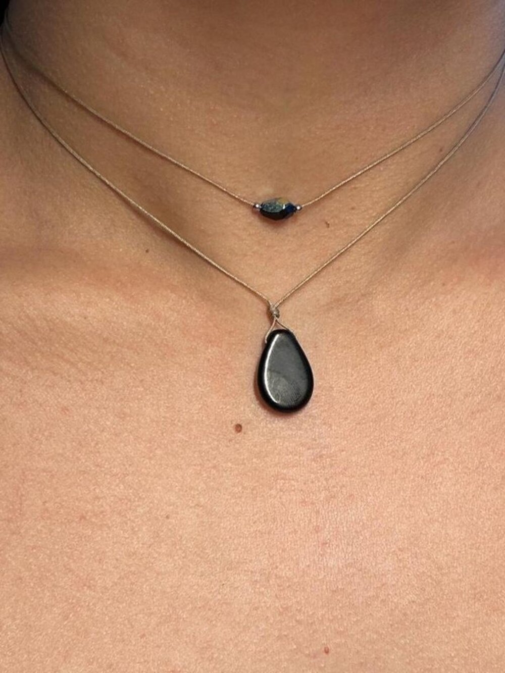 Black Czech Glass Teardrop Layering Necklace Set Boho Cottagecore Handmade